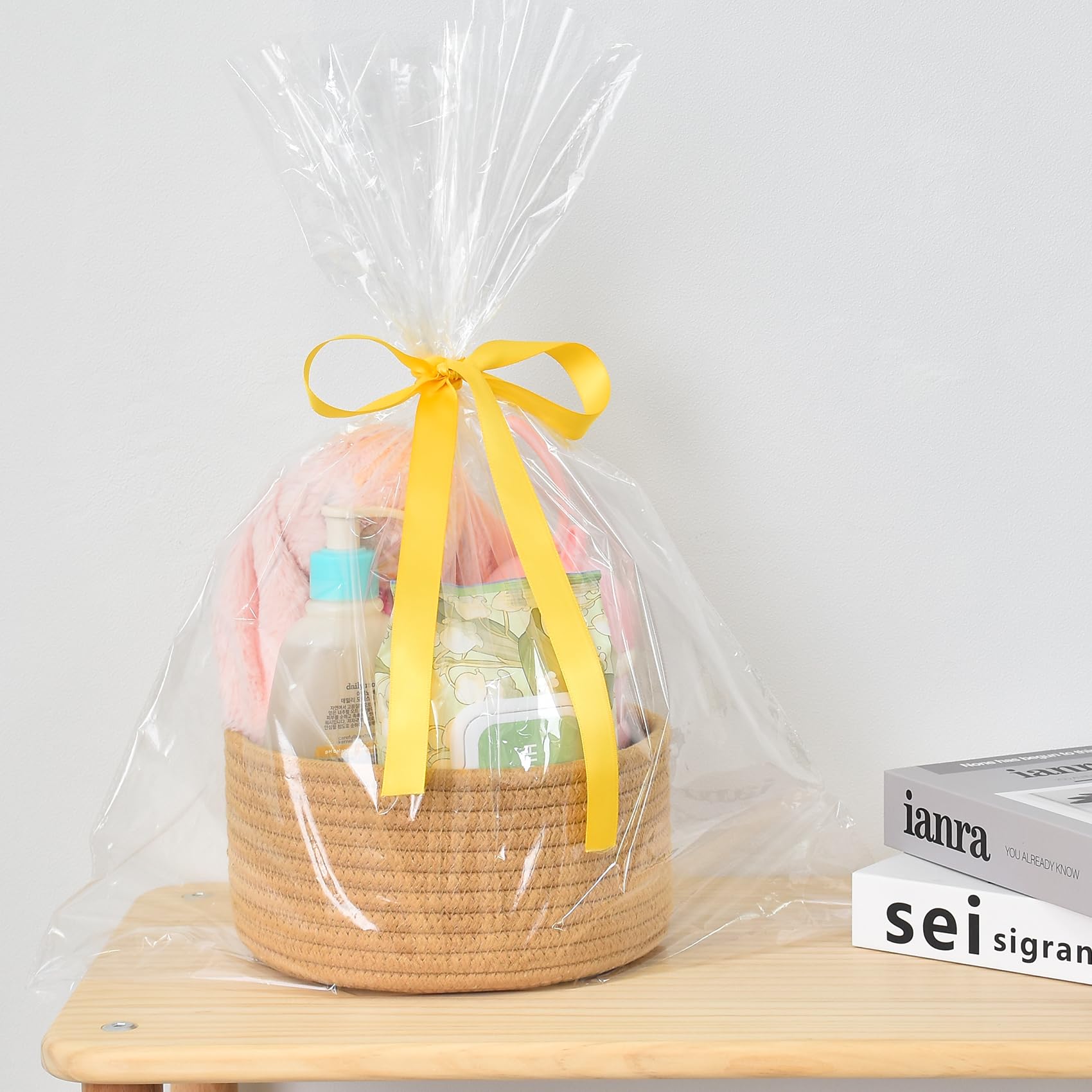 ABenkle living room decor basket adds natural texture while concealing clutter.