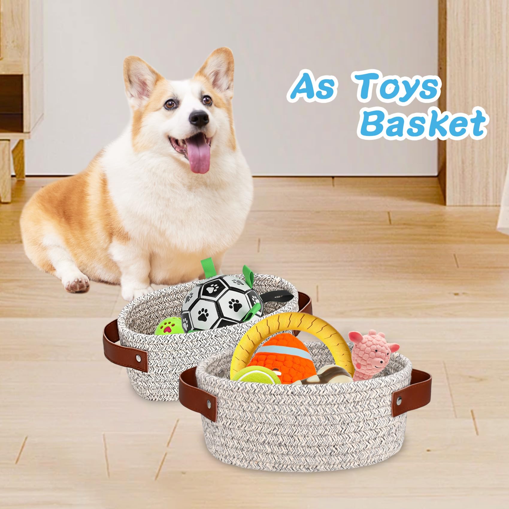 ABenkle small woven basket in nursery ideal for small toys and diapers.