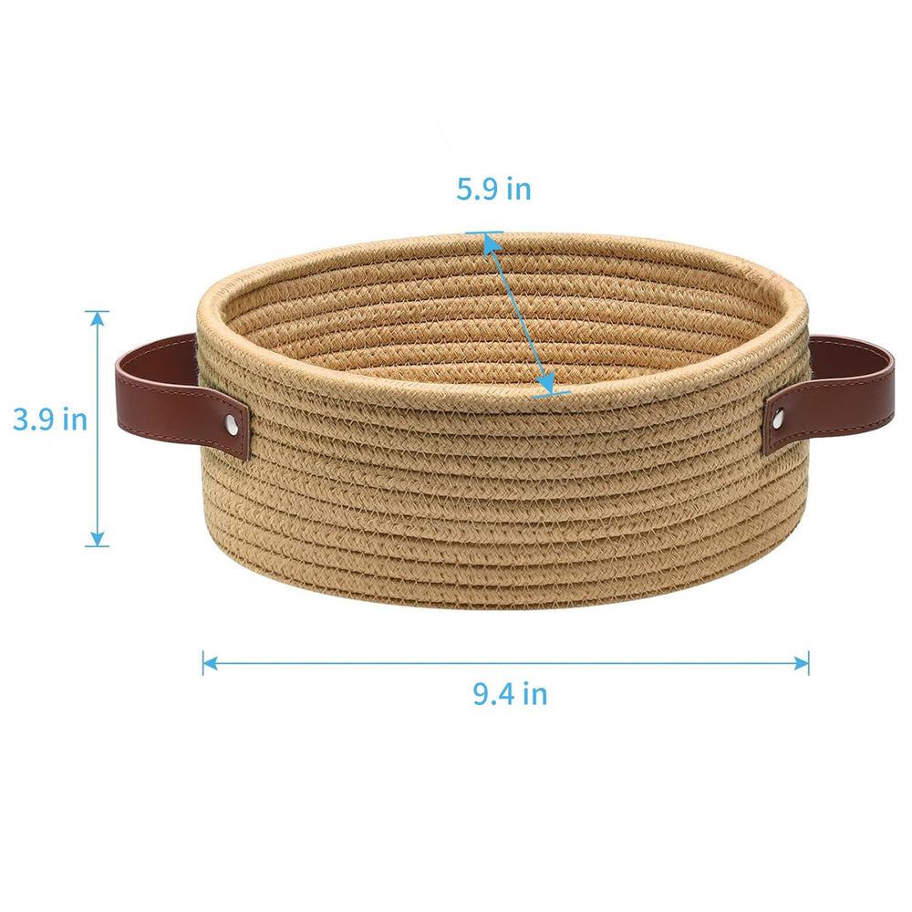 ABenkle mini rope basket handle close-up highlighting sturdy decorative storage.