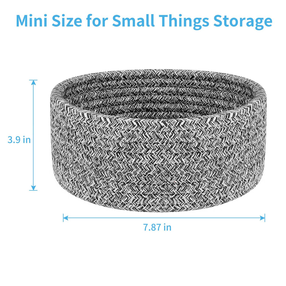 ABenkle small woven basket side view perfect for bedside or shelf organization.