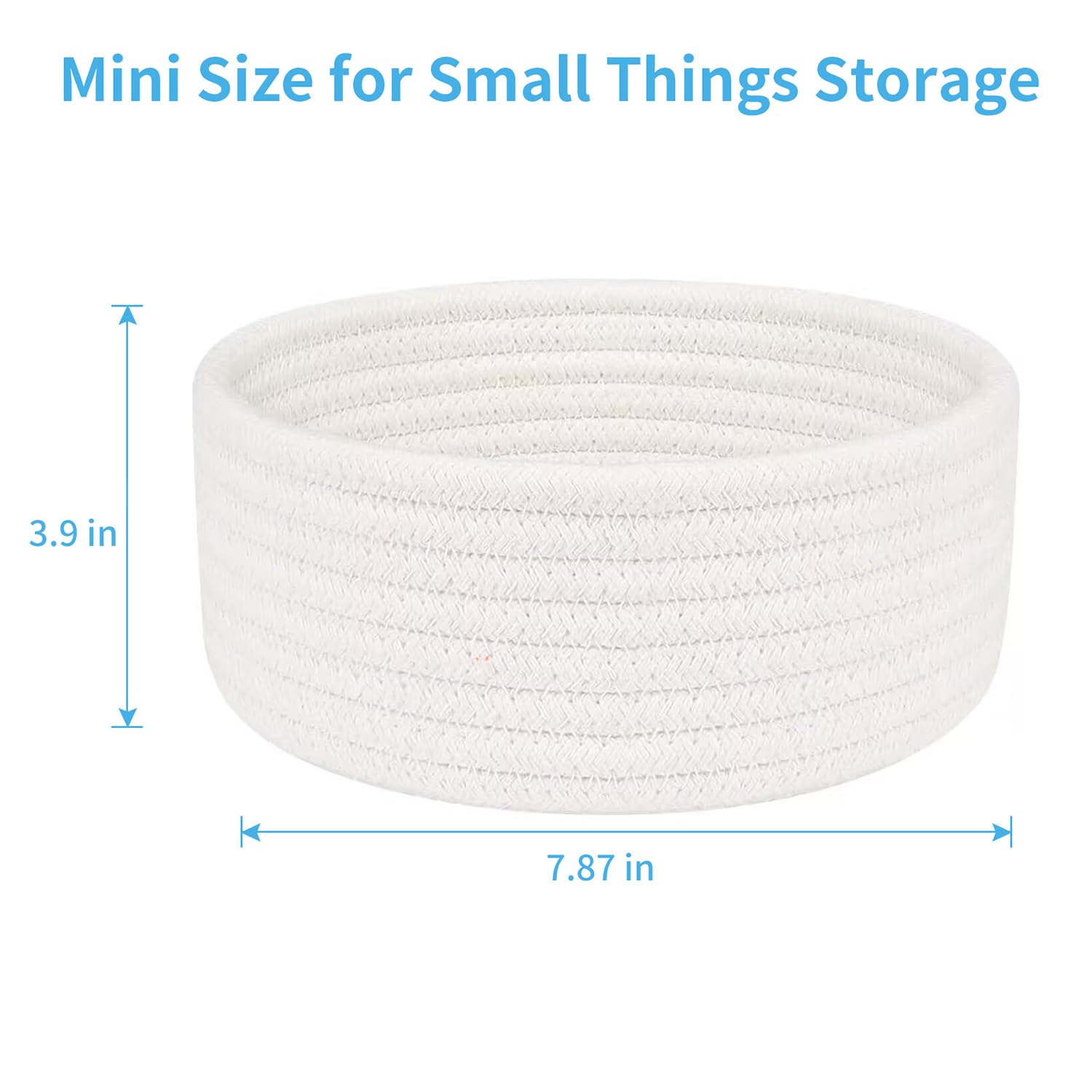 ABenkle small woven basket white top view, compact catch-all for keys and wallets.