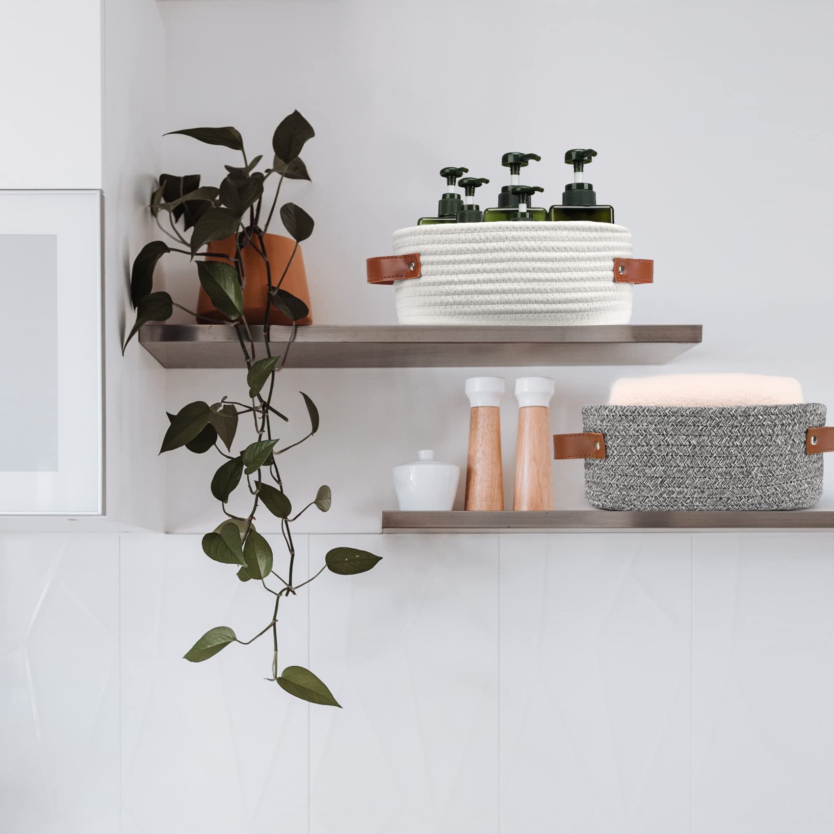 ABenkle small woven basket with a white finish, ideal Easter or gift table decor.
