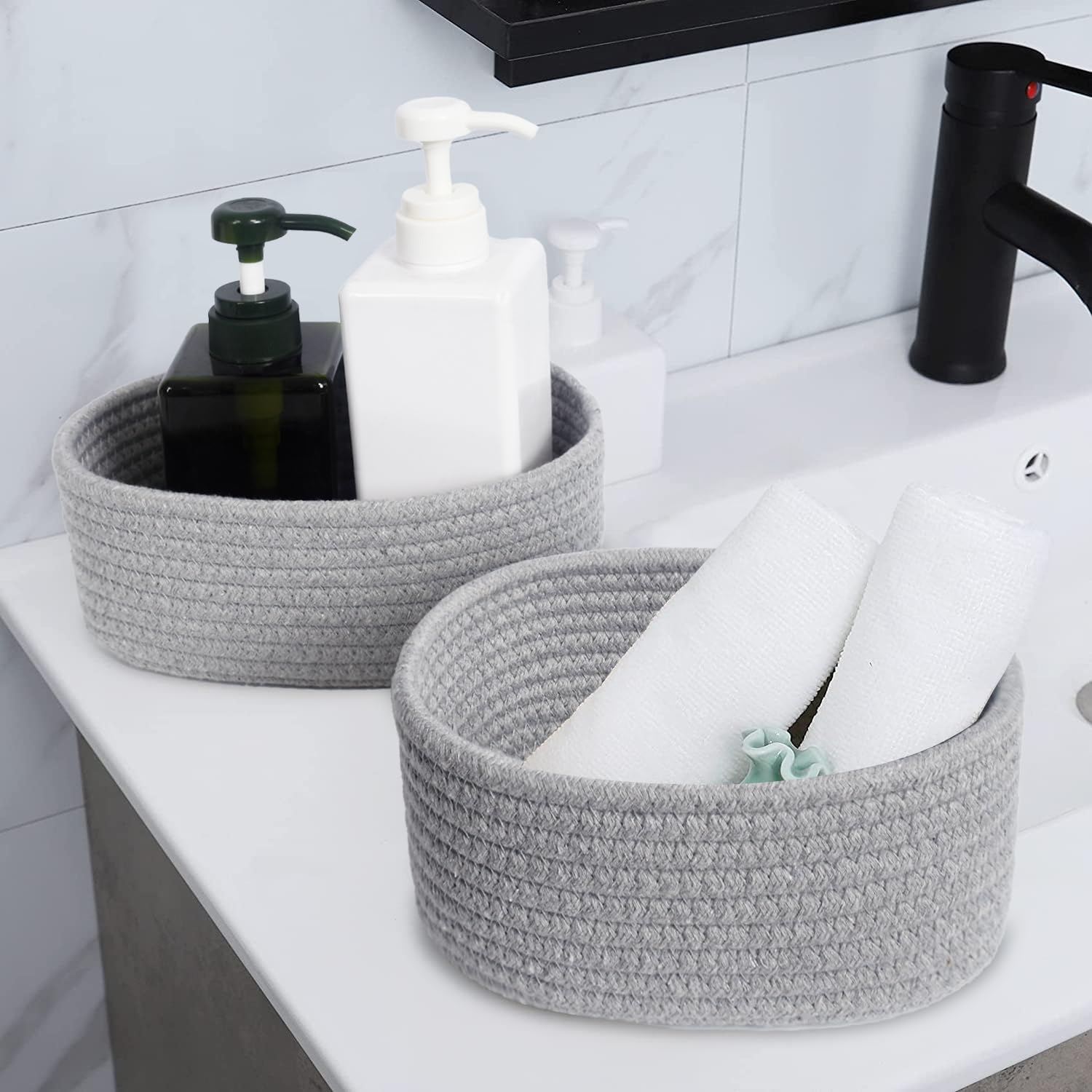 ABenkle stylish spa basket for toiletries and towels with subtle charm.