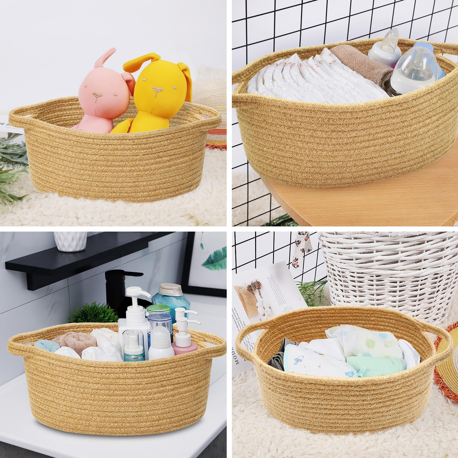 ABenkle white decor basket in a living space for storage and style
