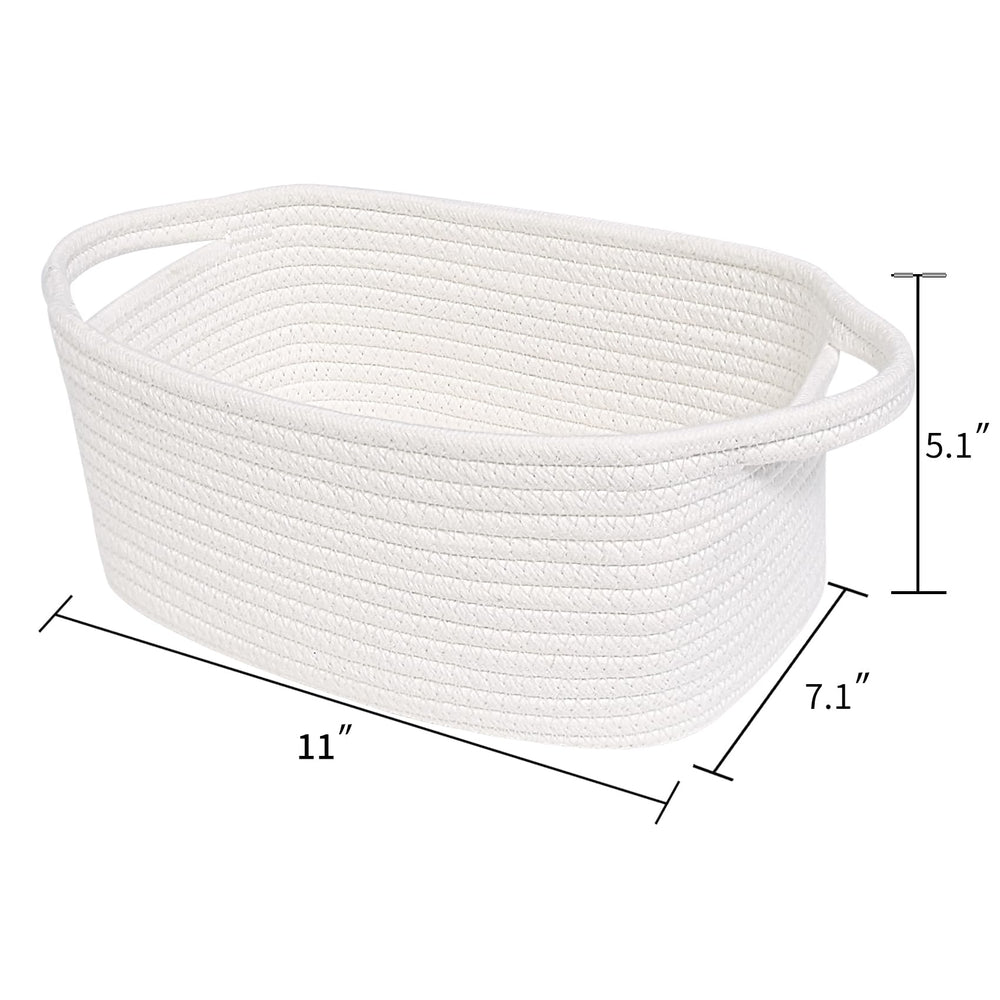 ABenkle woven basket toy organizer reduces playroom clutter.