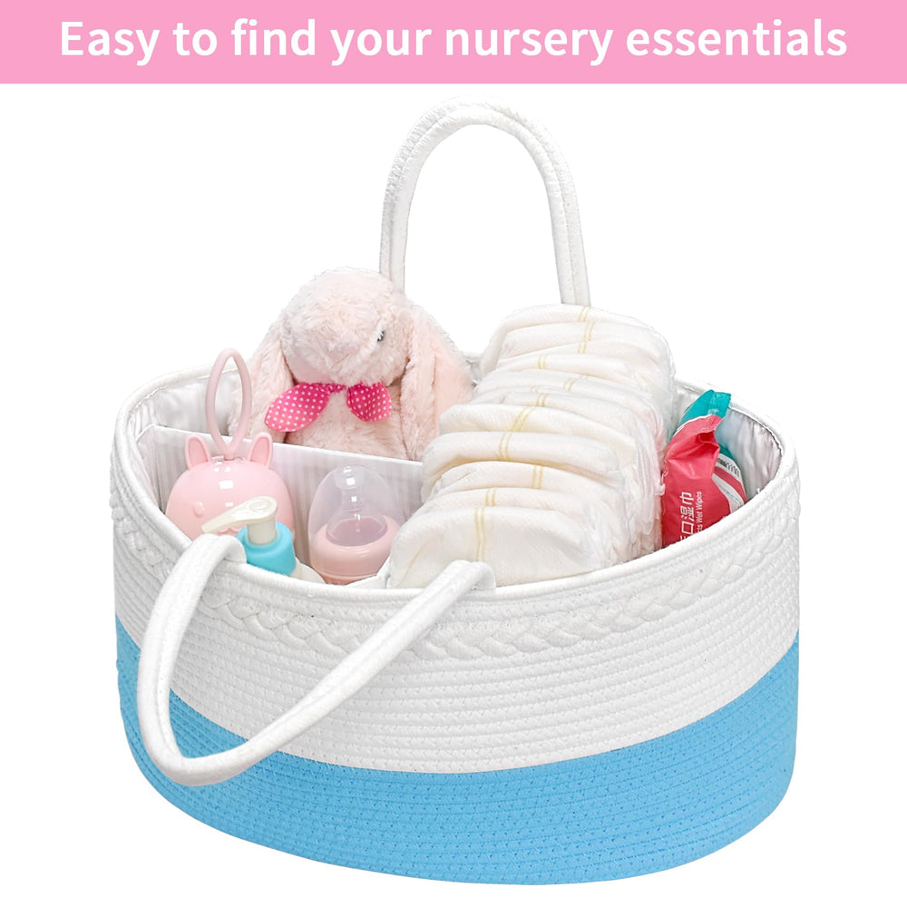 ABenkle woven cotton rope construction blends with boho nursery decor.