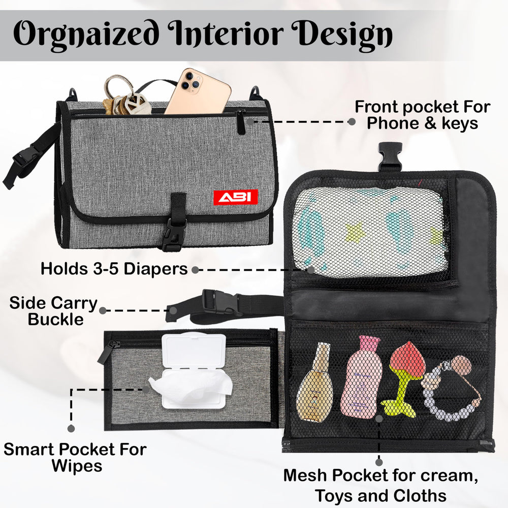 ABI Large Portable Diaper Changing Pad detachable shoulder strap supports hands-free carrying during travel.