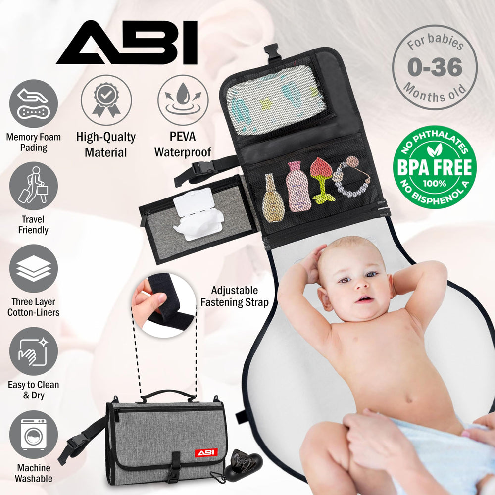 ABI Large Portable Diaper Changing Pad folded into clutch demonstrates compact travel-ready design for on-the-go parents.