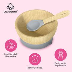 Abiie Octopod bamboo bowl showing easy portion sizes for meals.