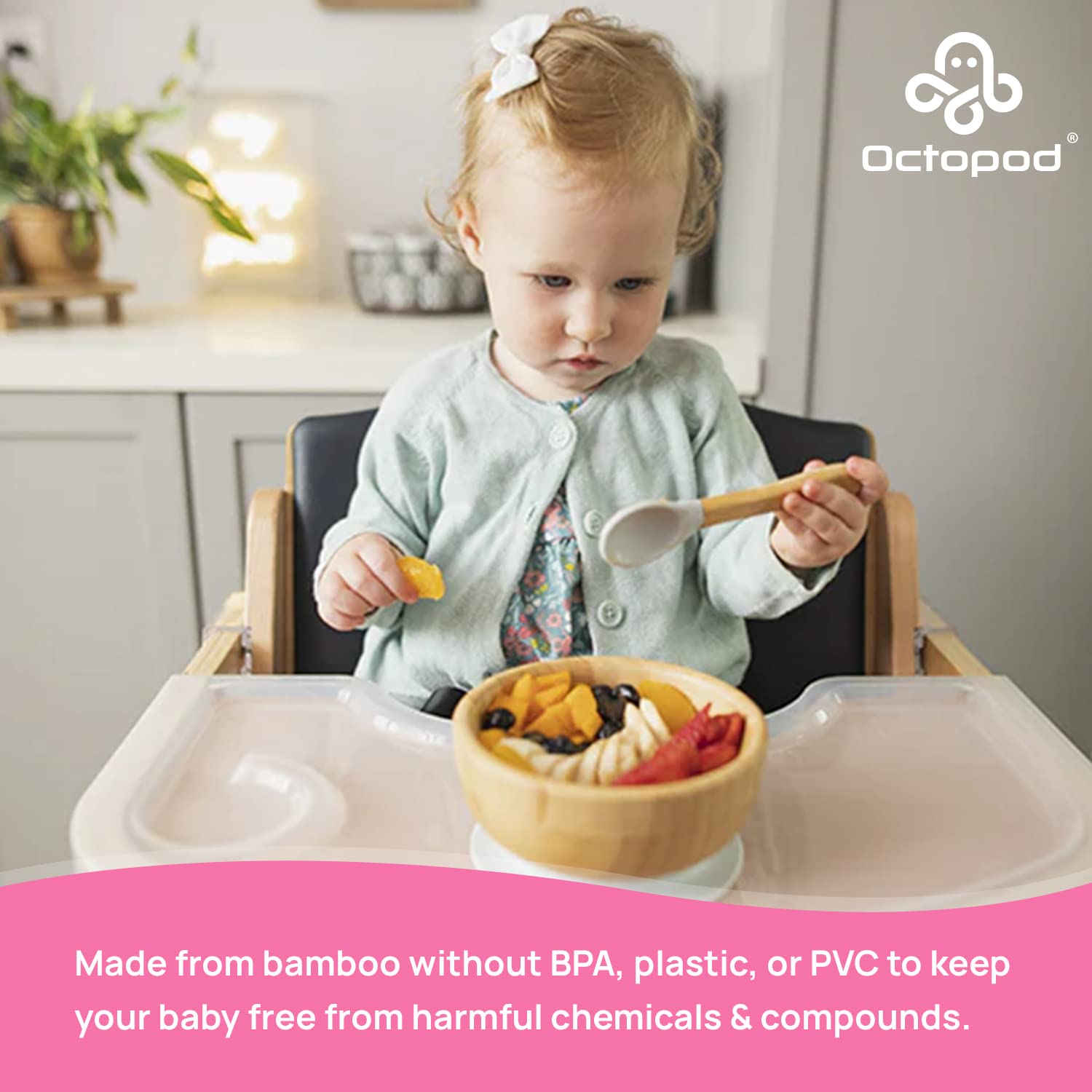 Abiie Octopod bamboo bowl made from natural materials free from BPA and PVC.