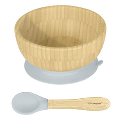 Abiie Octopod bamboo bowl with suction on tray for mess-free meals.