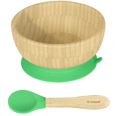 Abiie Octopod bamboo bowl with strong suction for mess-free feeding.