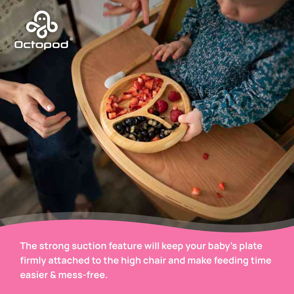 Abiie Octopod bamboo dish BPA-free natural bamboo material.