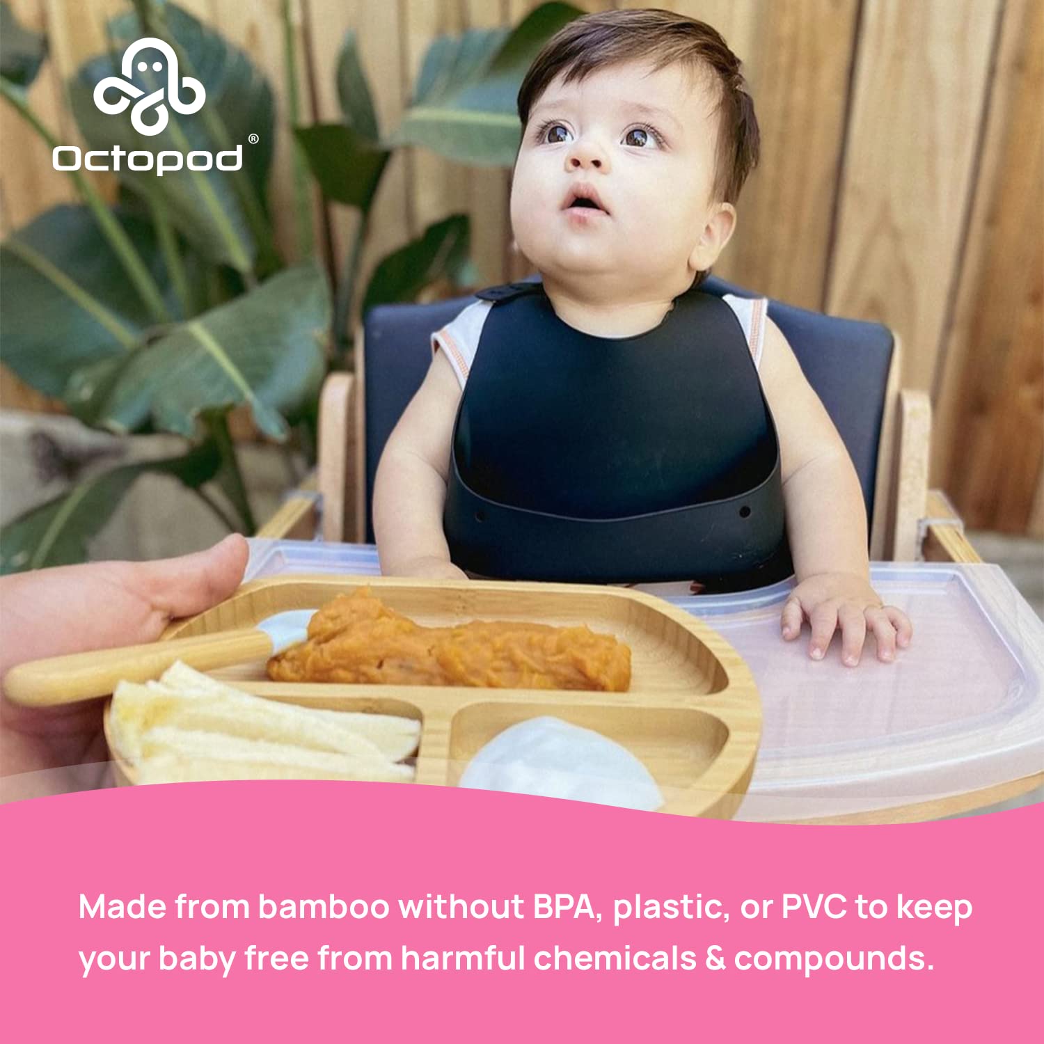 Abiie Octopod bamboo dish BPA-free and PVC-free for safer baby meals