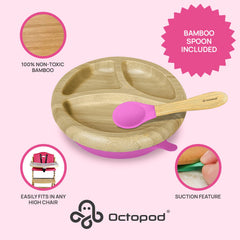 Abiie Octopod bamboo dish suction-attachment close-up highlights strong grip.