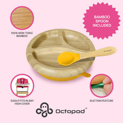 Abiie Octopod bamboo dish shows three compartments for portioned meals.