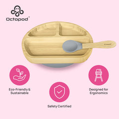 Abiie Octopod bamboo dish triangle shape guides self-feeding and food exploration