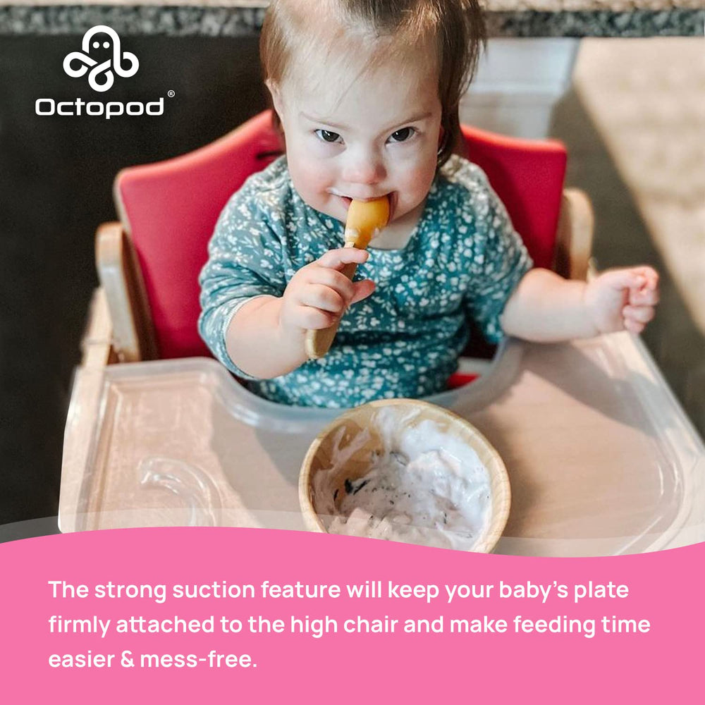 Abiie Octopod bowl fits most high chair trays for quick self-feeding.