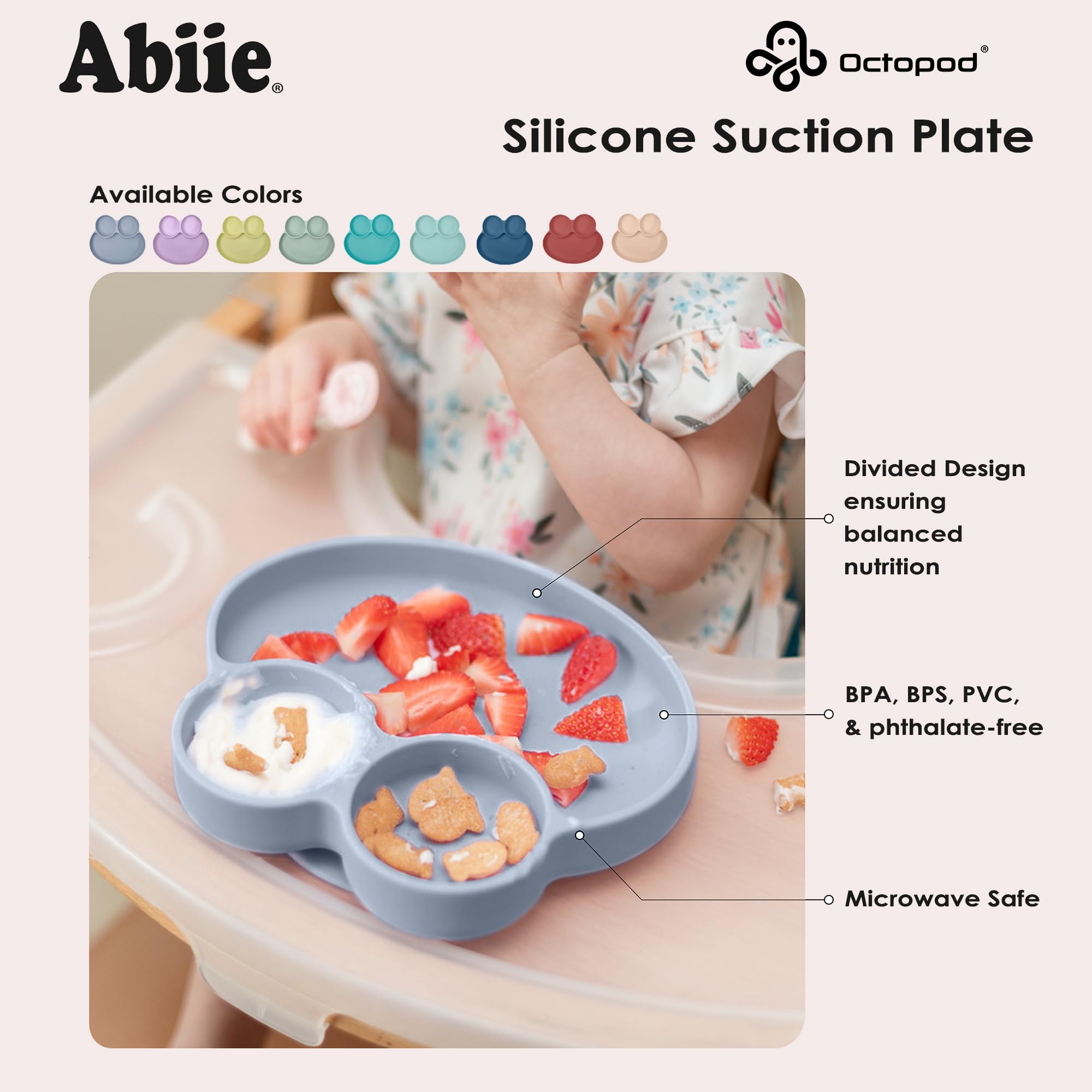 Abiie Octopod Frog dishwasher-safe icon indicates easy cleanup.