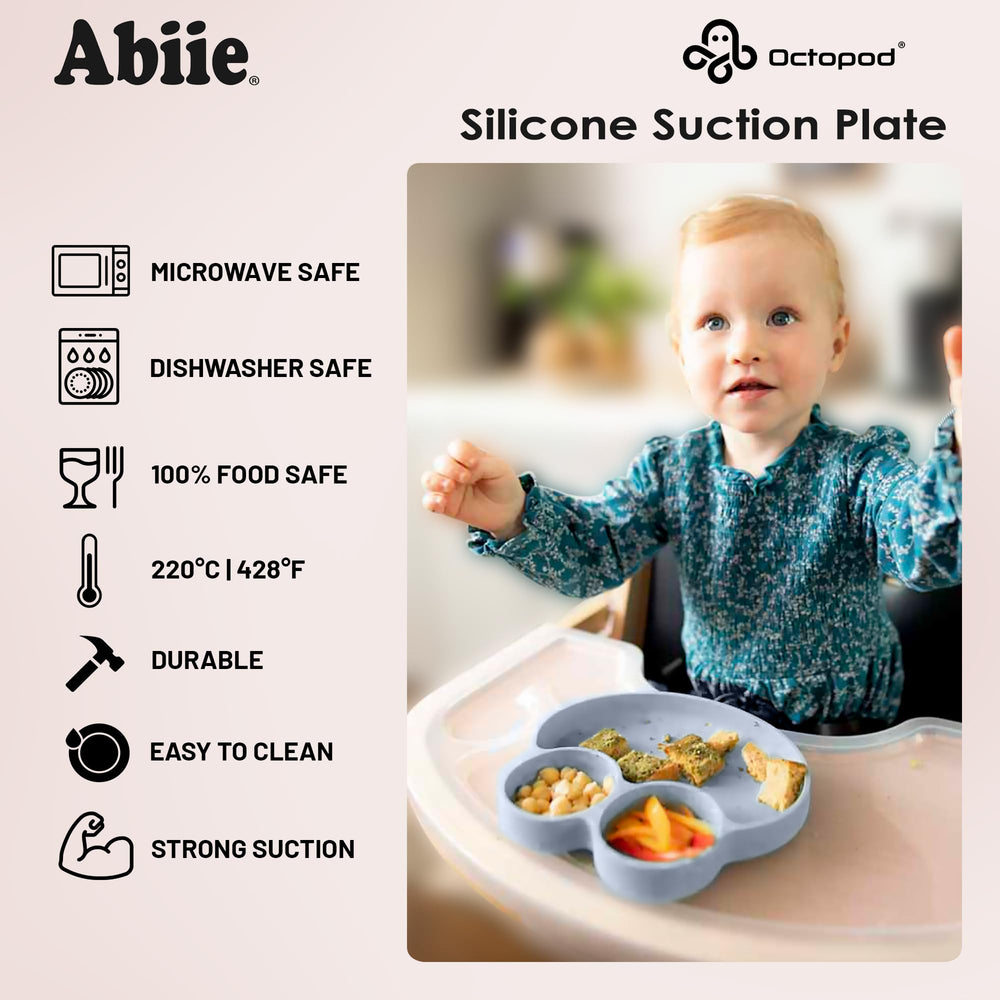 Abiie Octopod Frog pink lavender color adds cheerful contrast at mealtime.