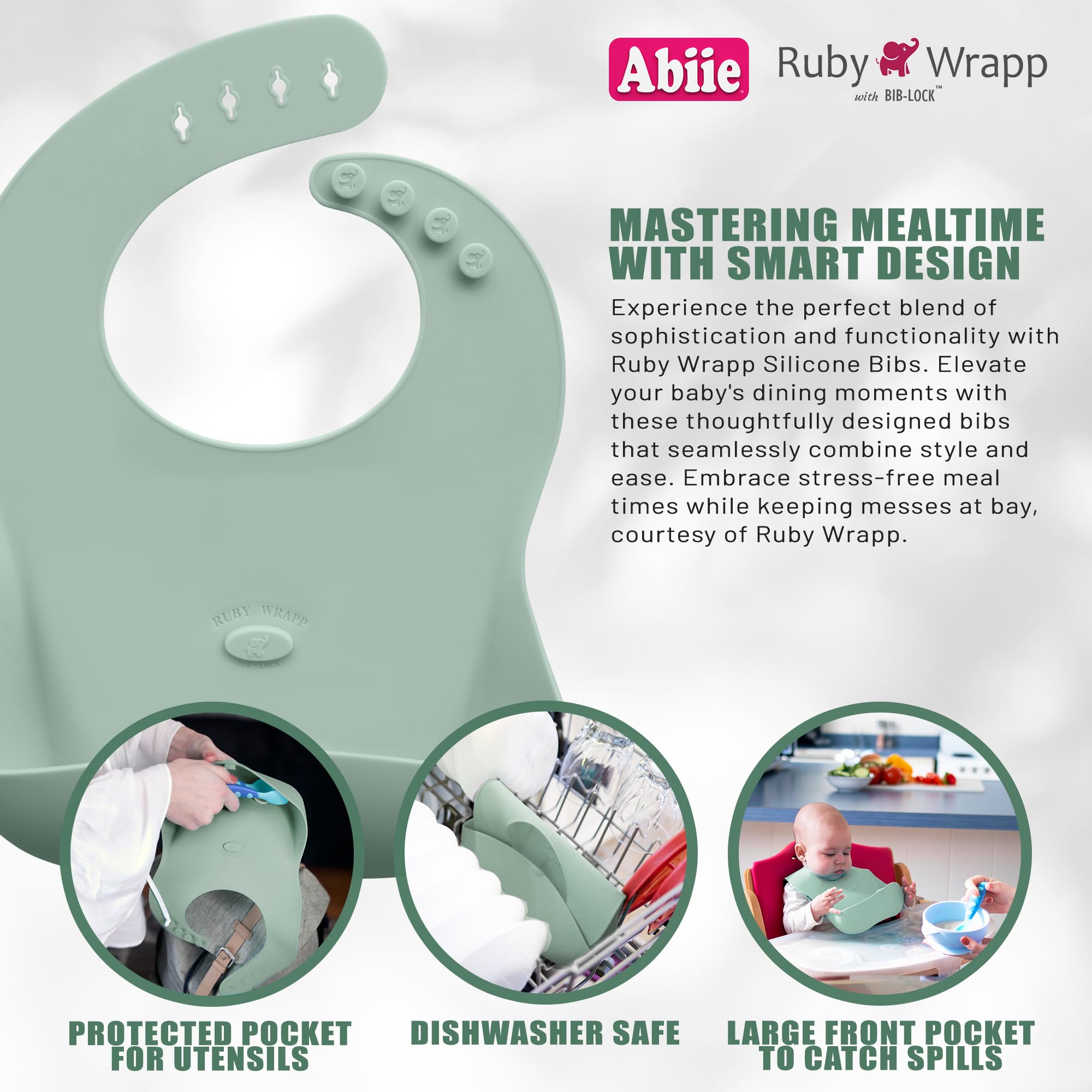 Abiie Ruby Wrapp bib silicone is waterproof and stain-resistant