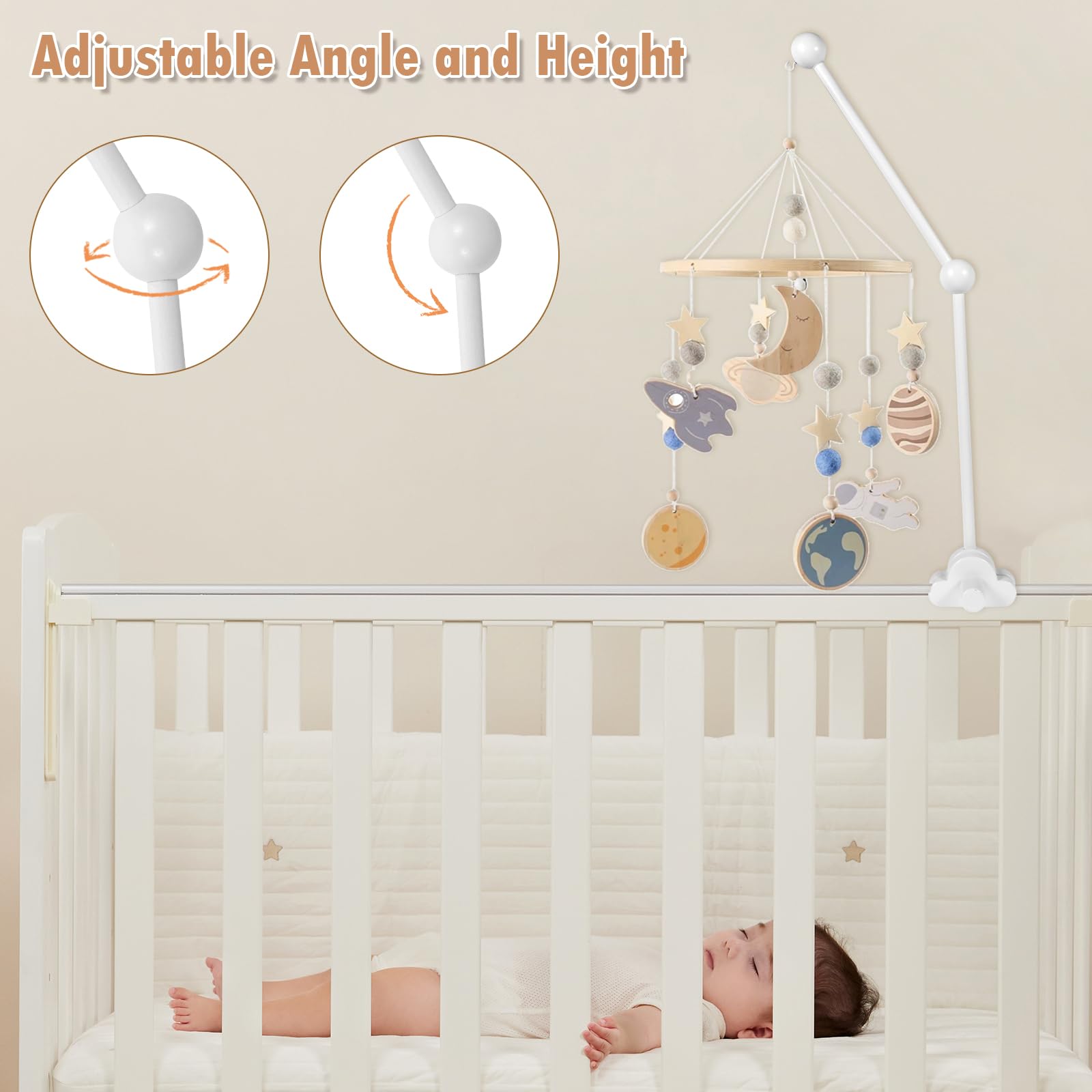 Abizarch easy-install crib arm lets you attach quickly without tools