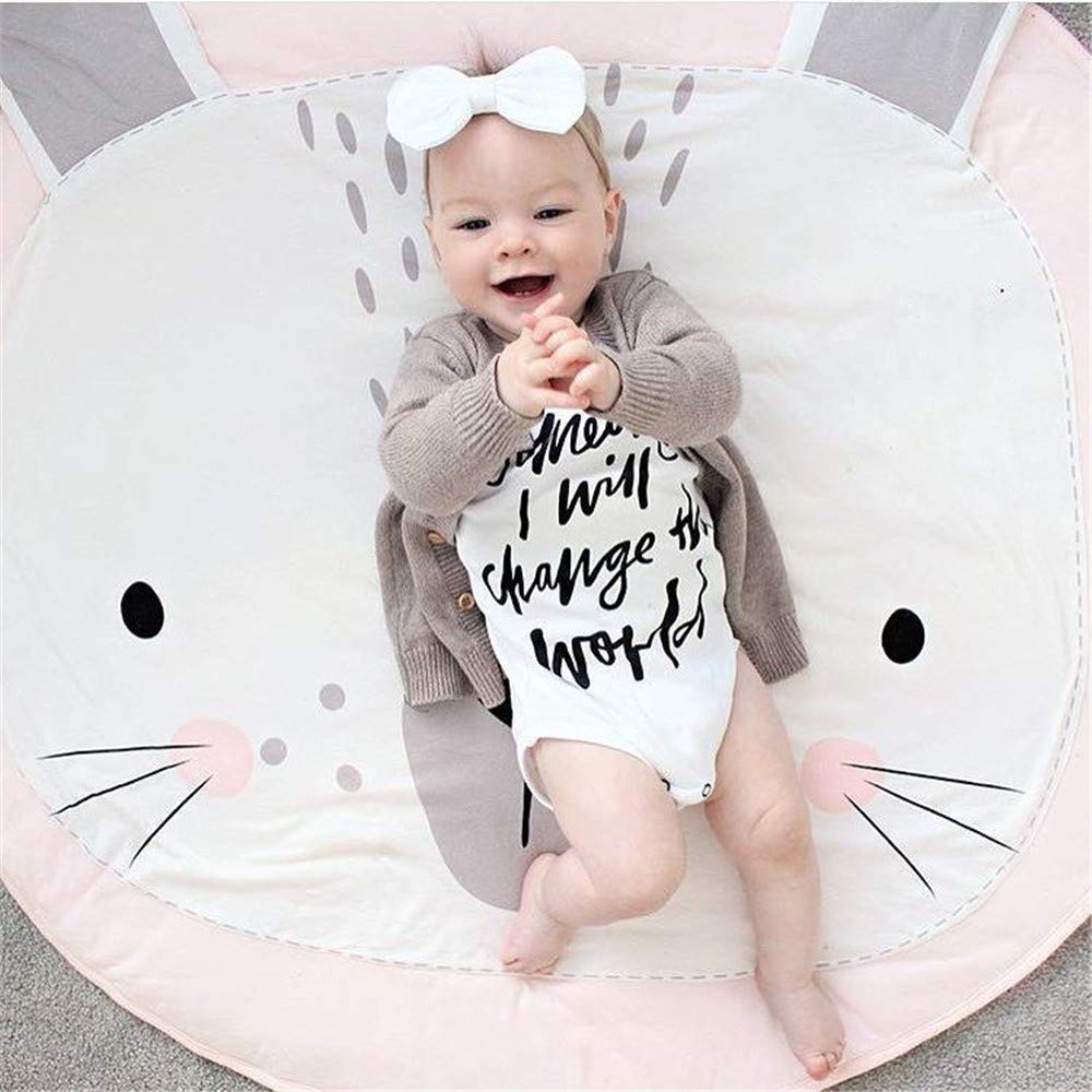 ABREEZE round rug featuring rabbit design creates cozy crawling and floor play zones.