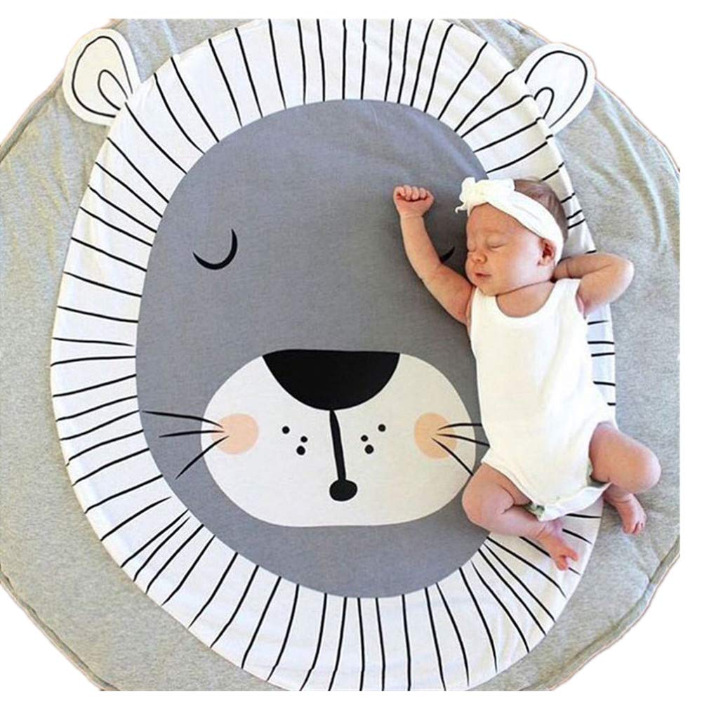 ABREEZE cute lion-shaped rug close-up shows soft cotton texture for gentle baby skin.