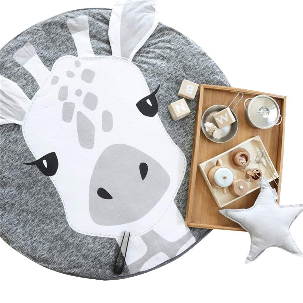 ABREEZE Kids round rug with giraffe design offers a soft, safe tummy-time surface.