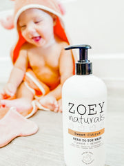 Absolutely Natural Zoey Naturals bath time setup shows safe, soothing wash for sensitive skin.