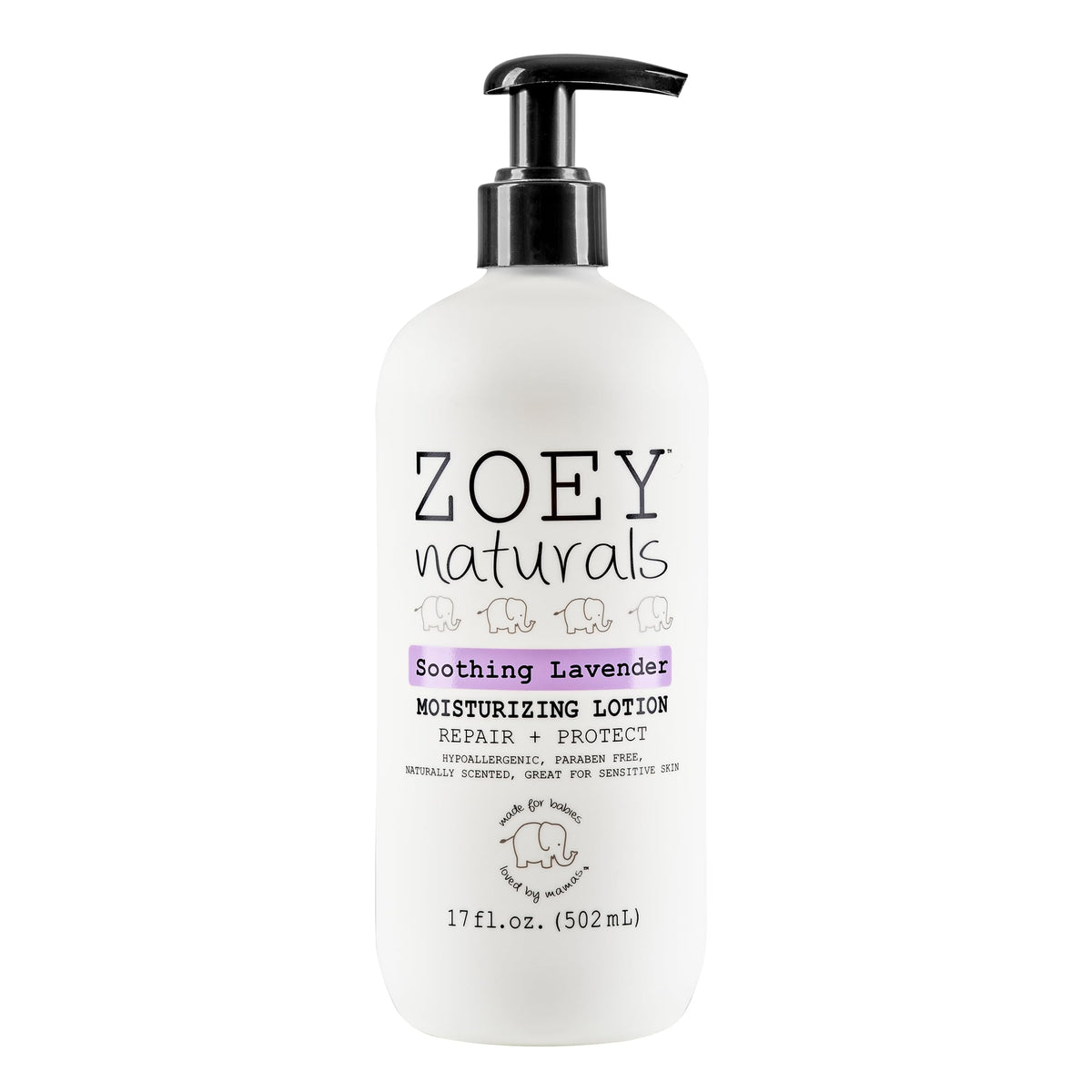 Absolutely Natural Zoey Naturals lavender lotion bottle for gentle baby skincare.