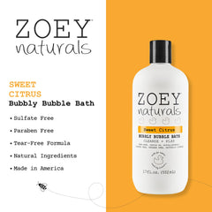 Zoey Naturals bottle label communicates tear-free, non-toxic care for little bath-time users.