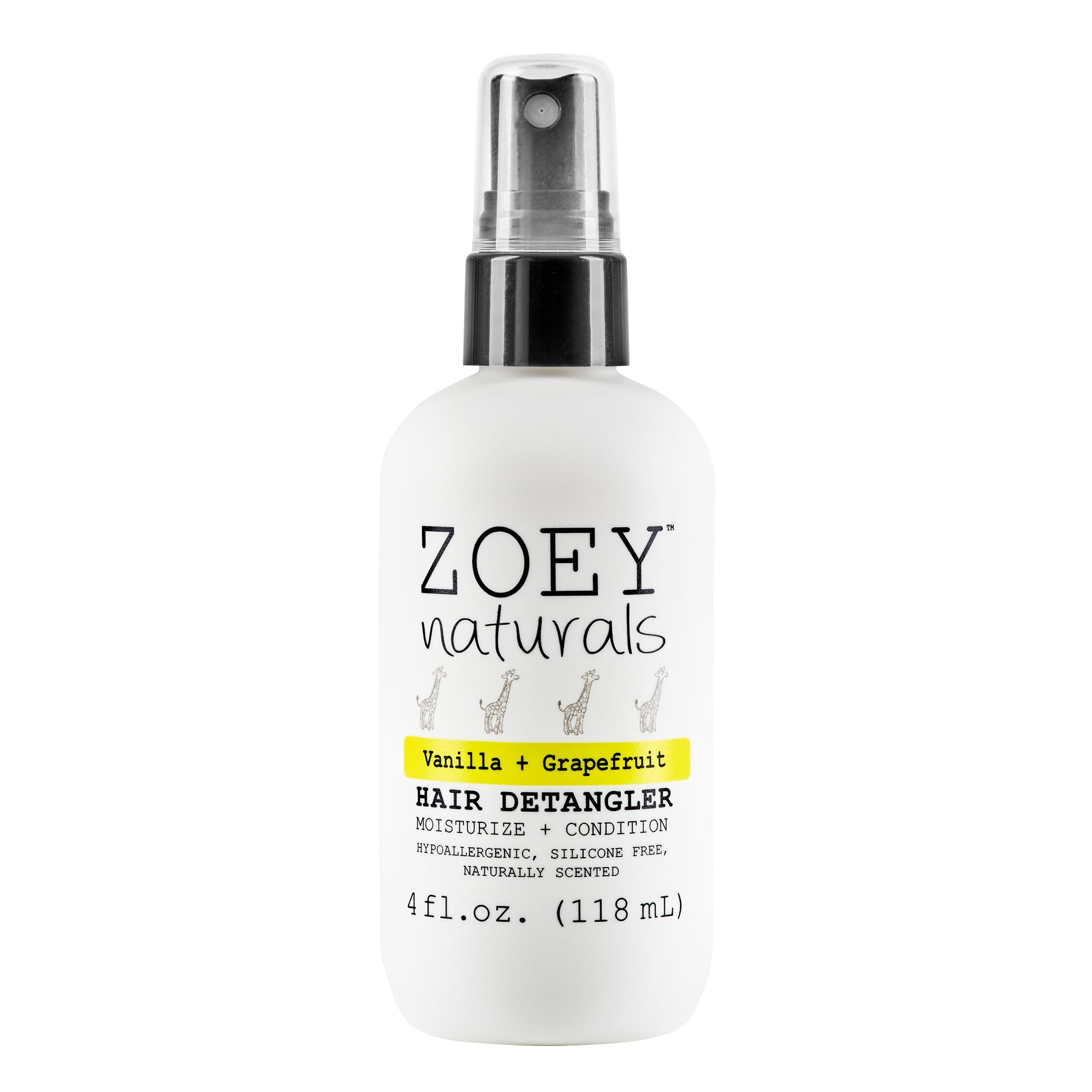 Absolutely Natural Zoey Naturals detangler bottle close-up promotes gentle detangling for kids