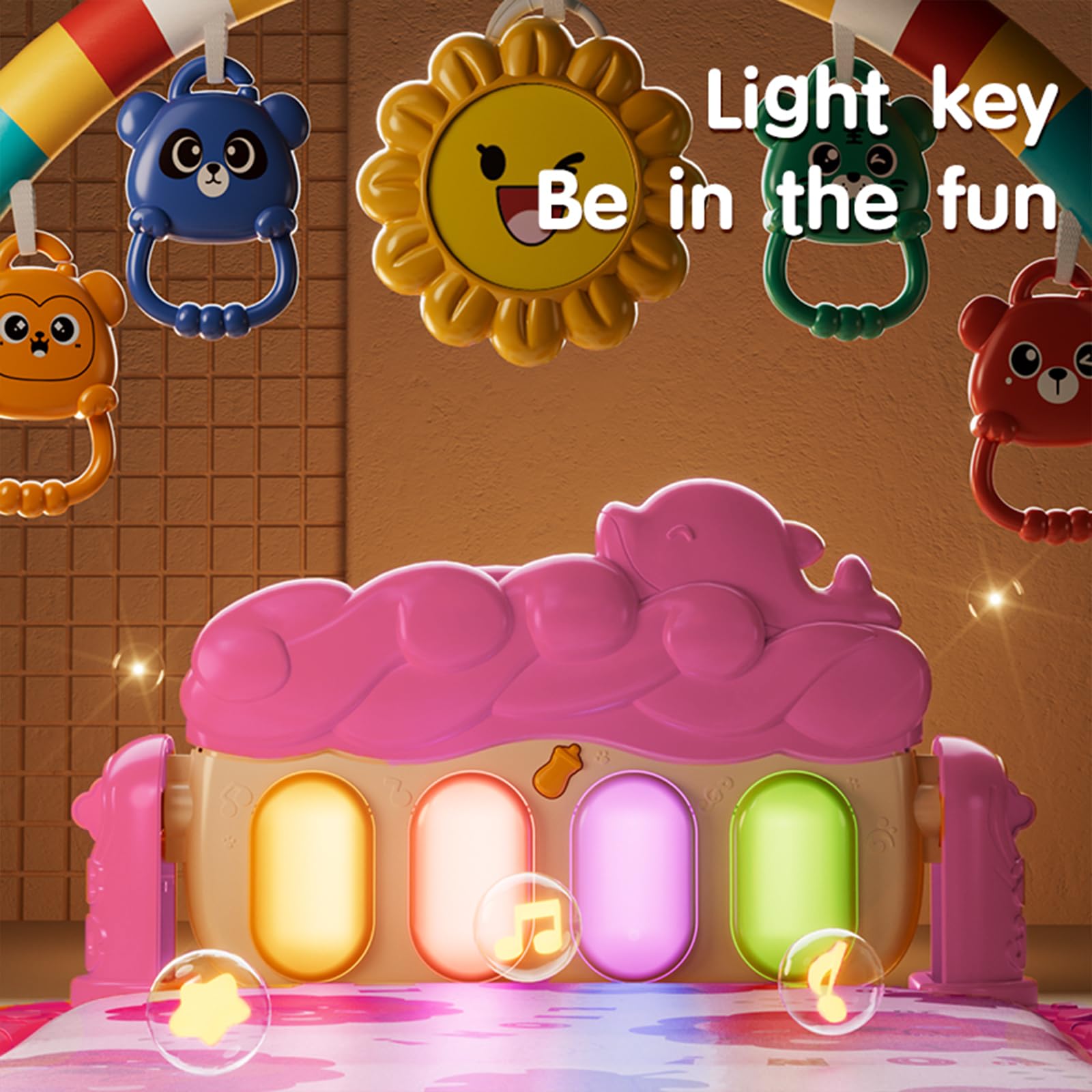 Abundant financial resources music and lights feature; stimulating visuals support focus during tummy time.