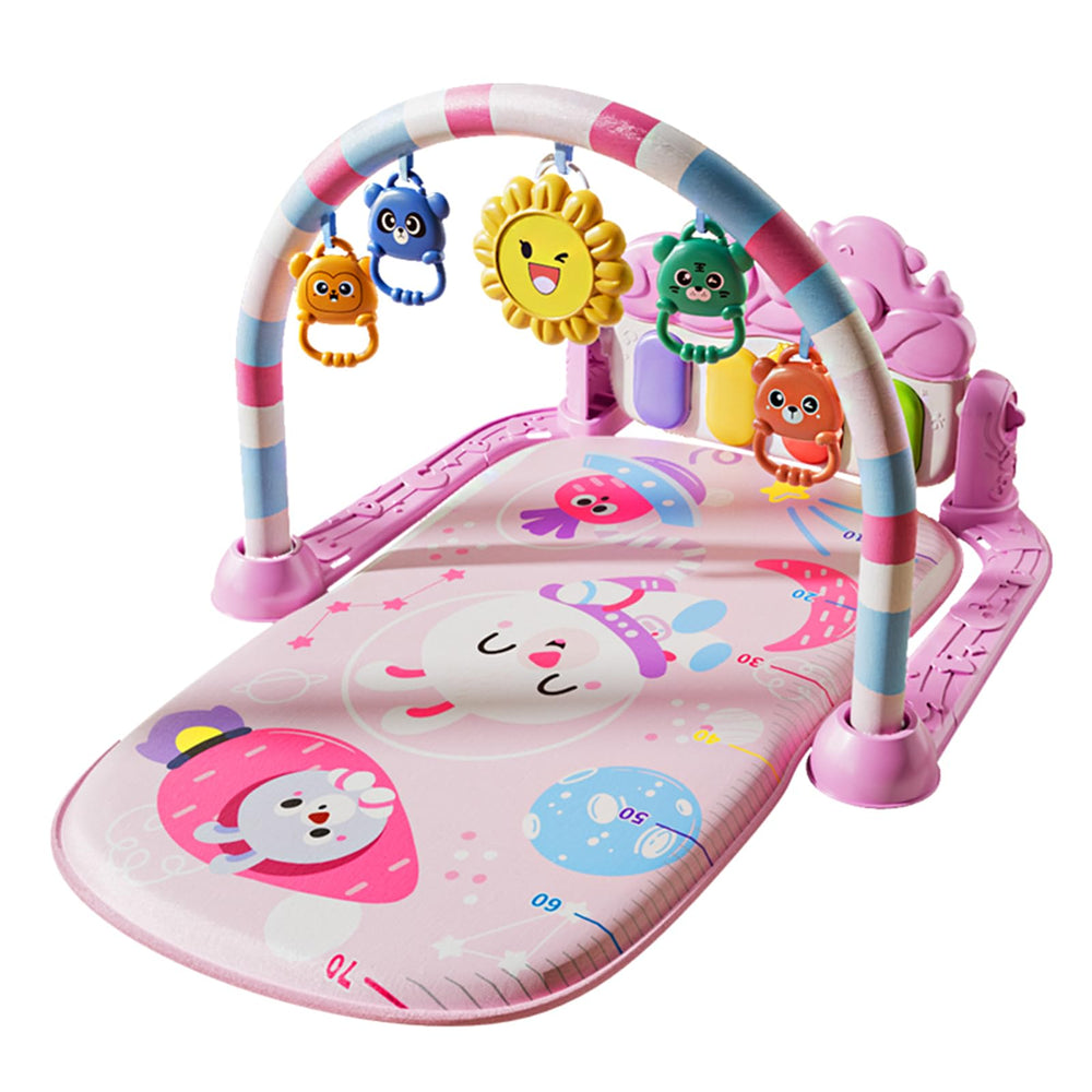 Abundant financial resources baby gym piano keys close-up; engaging musical features for early sensory play.