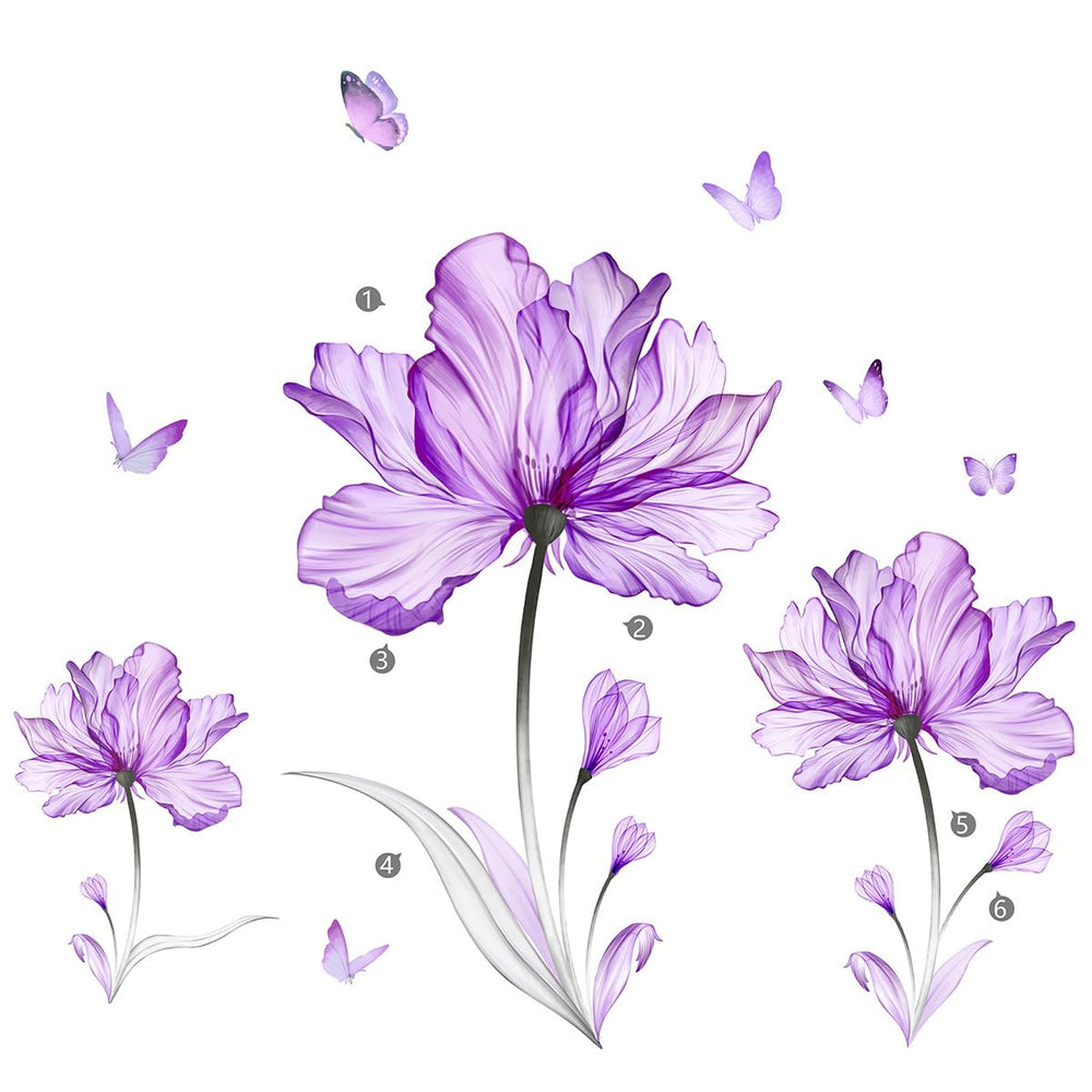 Accddio purple flower butterfly wall sticker set adds vibrant, fade-resistant charm.