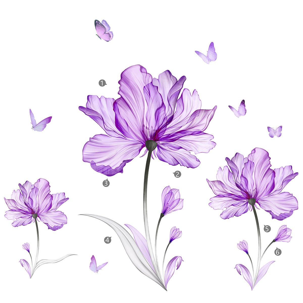 Accddio purple flower butterfly wall sticker set adds vibrant, fade-resistant charm.