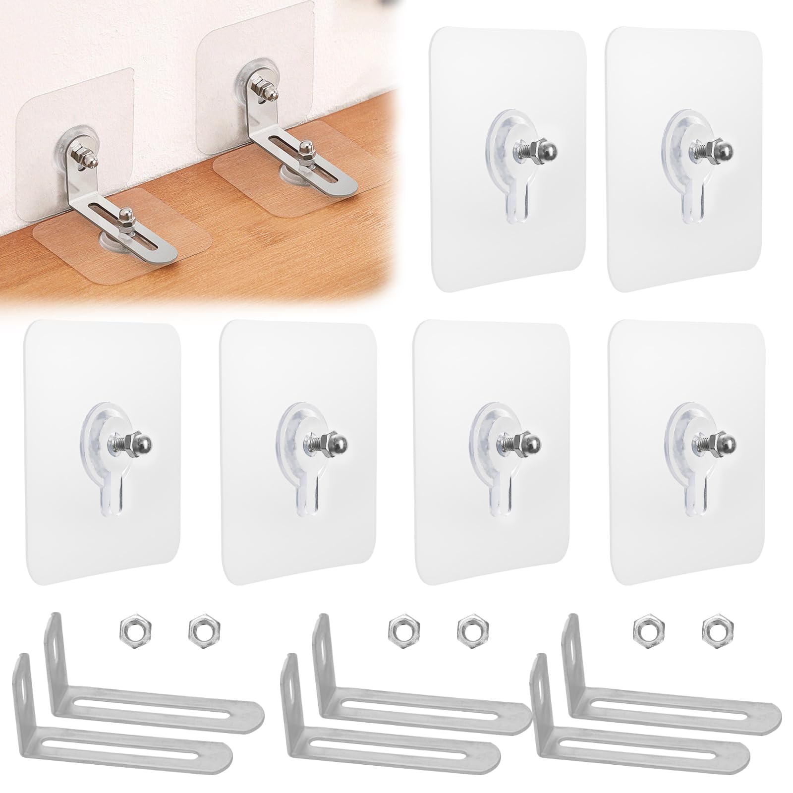AccEncyc No Drill Anchors with adhesive pads stabilize furniture on smooth surfaces for a solid hold.
