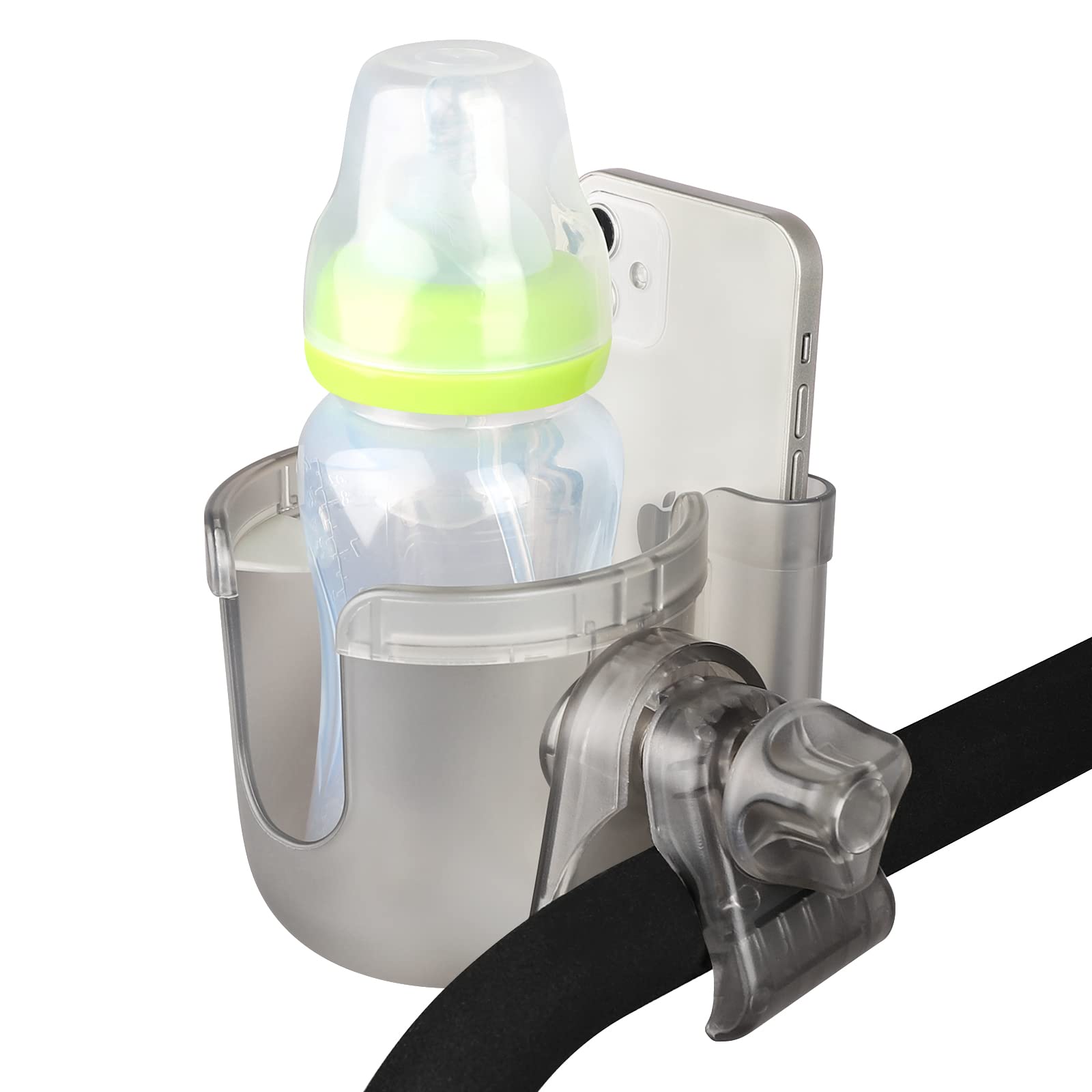 Accmor universal cup holder holds bottles while you push, reducing spills during strolls.