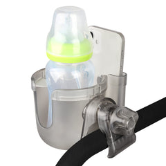 Accmor universal cup holder holds bottles while you push, reducing spills during strolls.