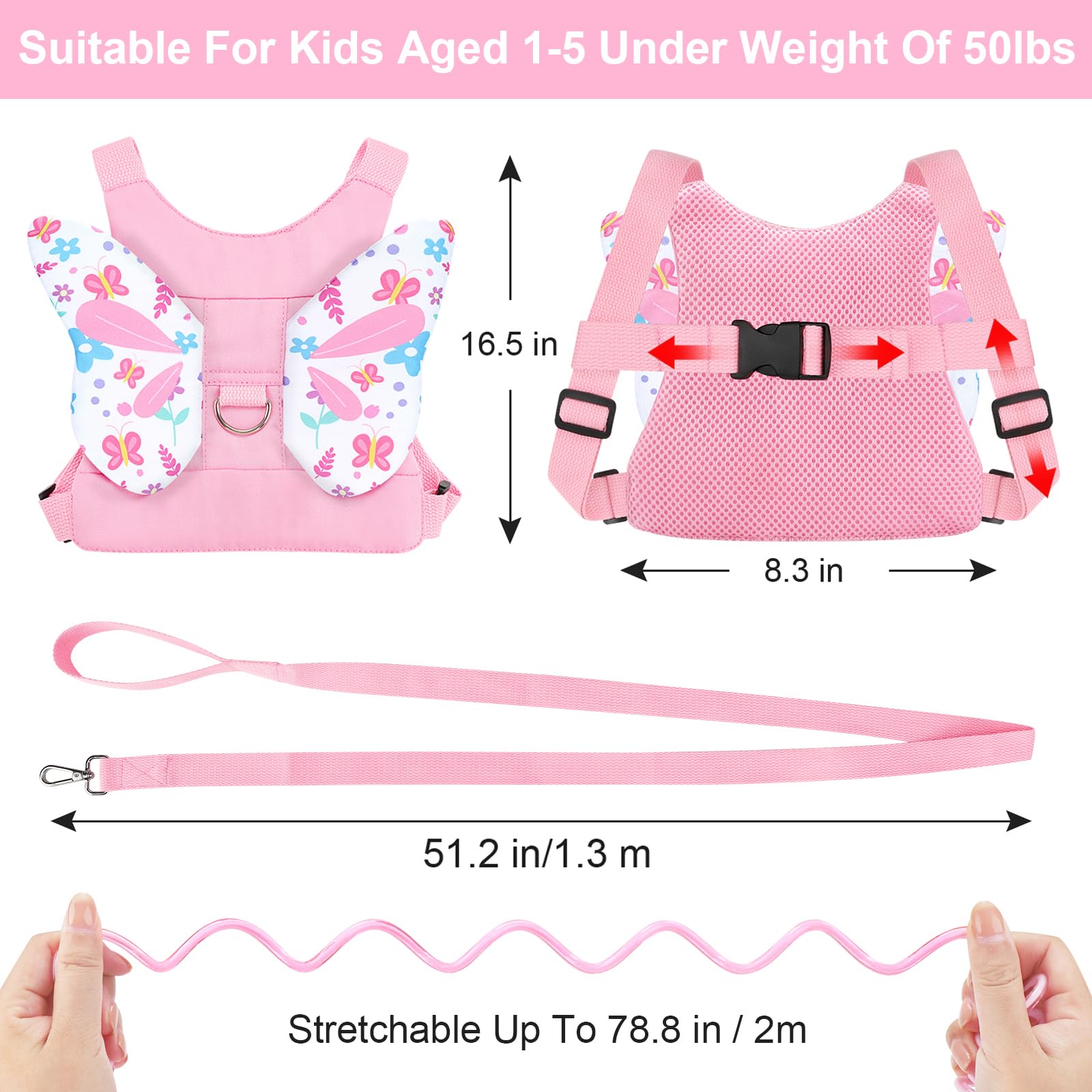 Accmor 3in1 toddler wrist-link butterfly pattern keeps child close for flexible travel