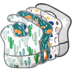 Accmor baby bibs 4-pack flatlay showing color variety for mess-free mealtimes.