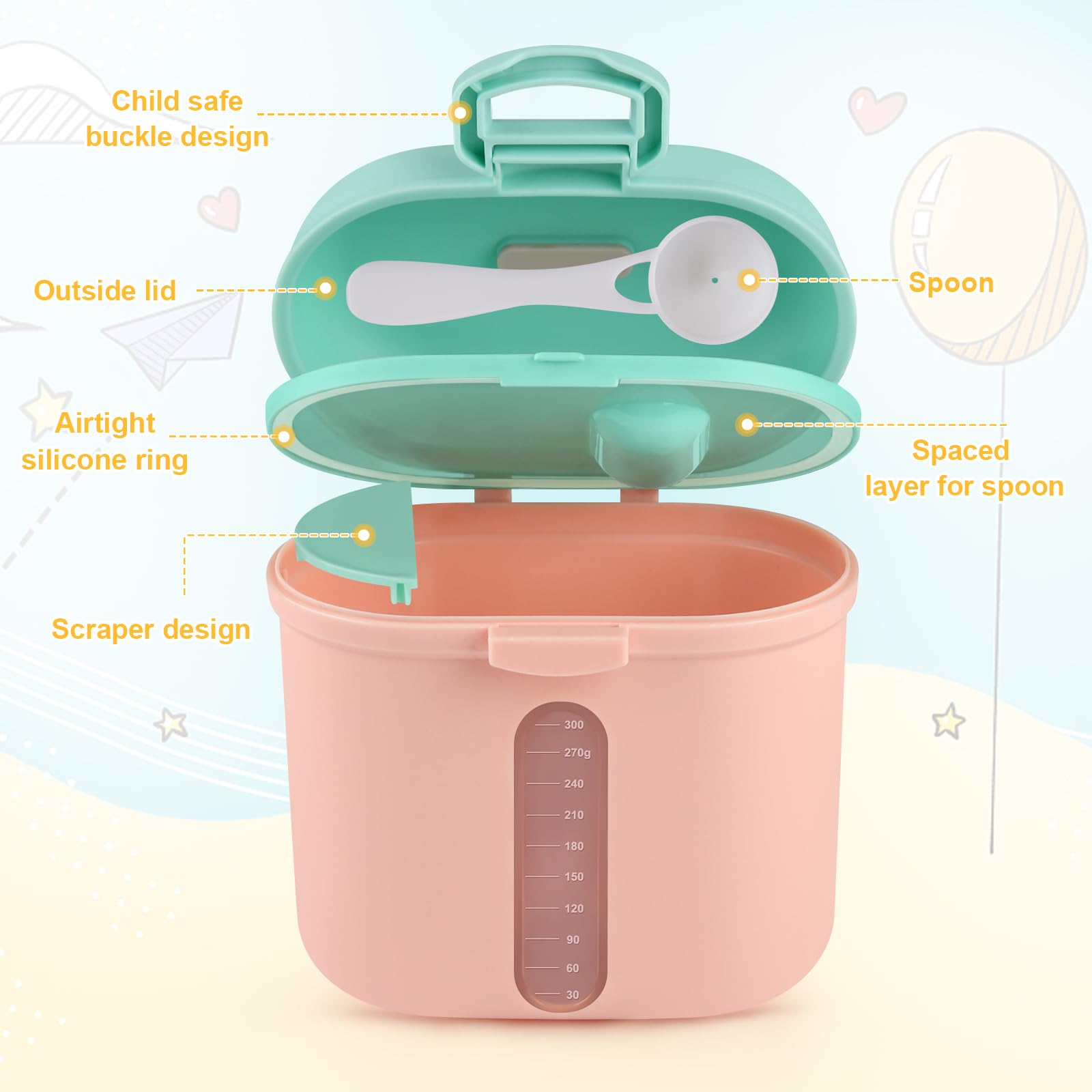 Accmor dispenser inner lid seal highlights BPA-free material.