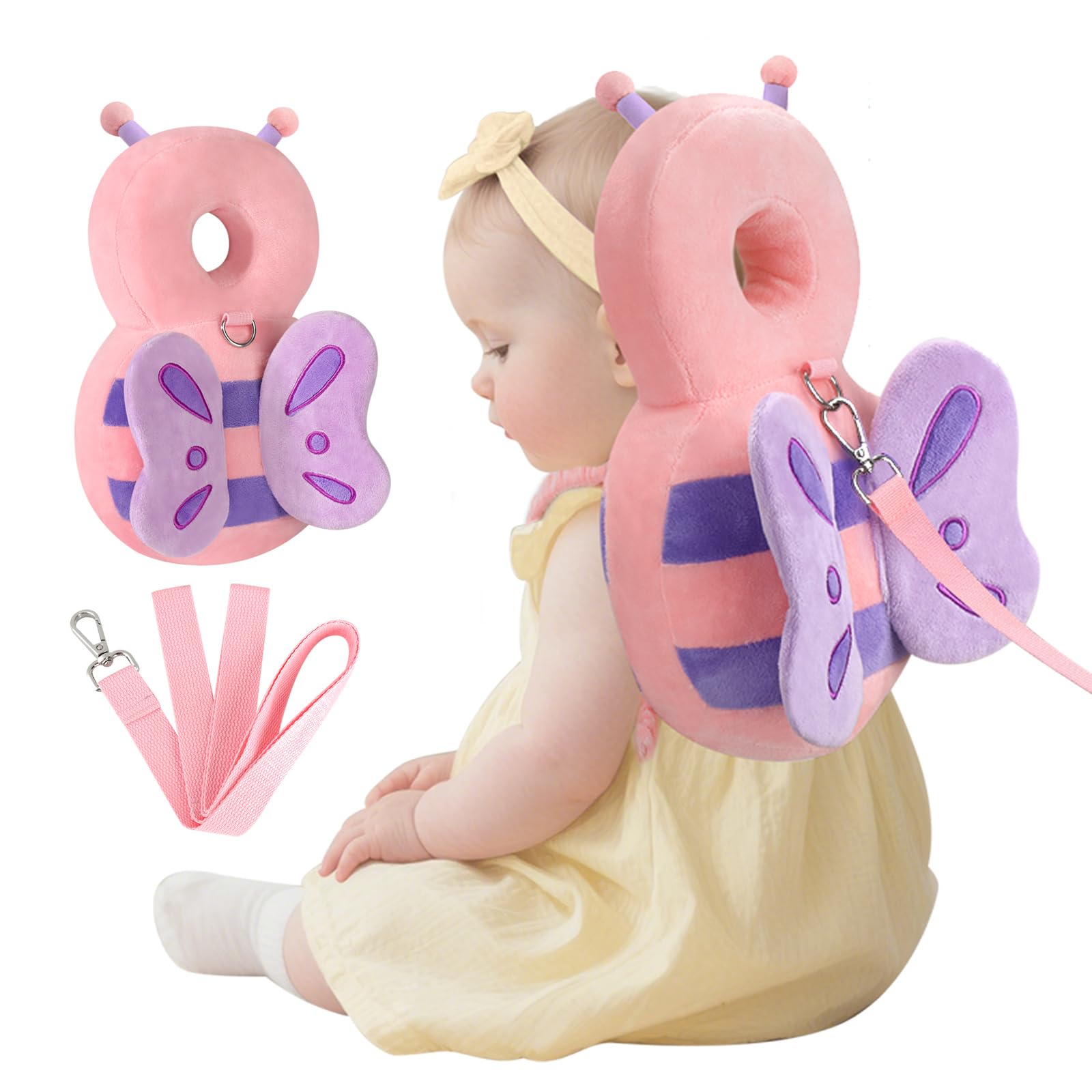 Accmor baby head protection backpack pink butterfly, soft padding for gentle head protection during outings.