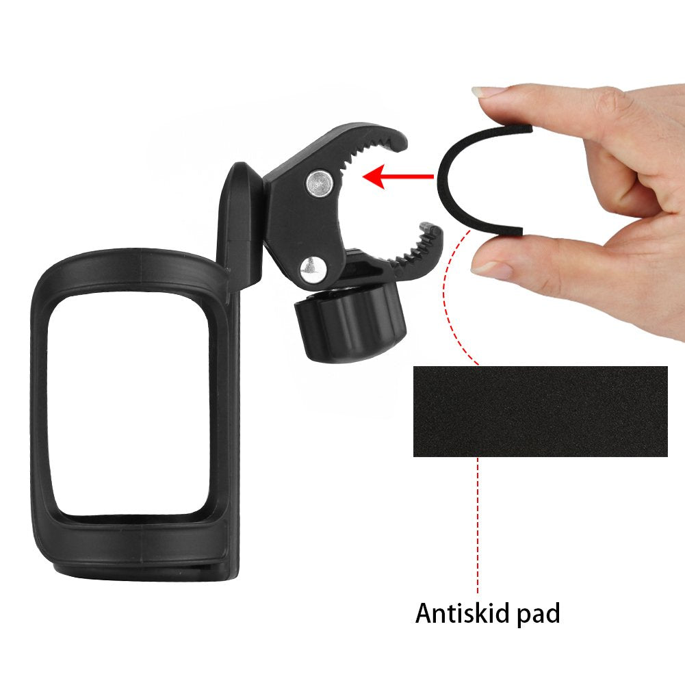 Accmor cup holder keeps drinks within reach during outdoor rides.