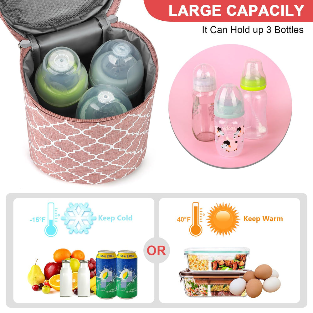 Accmor bottle ice-pack compartment keeps bottles cold during daycare or commute.
