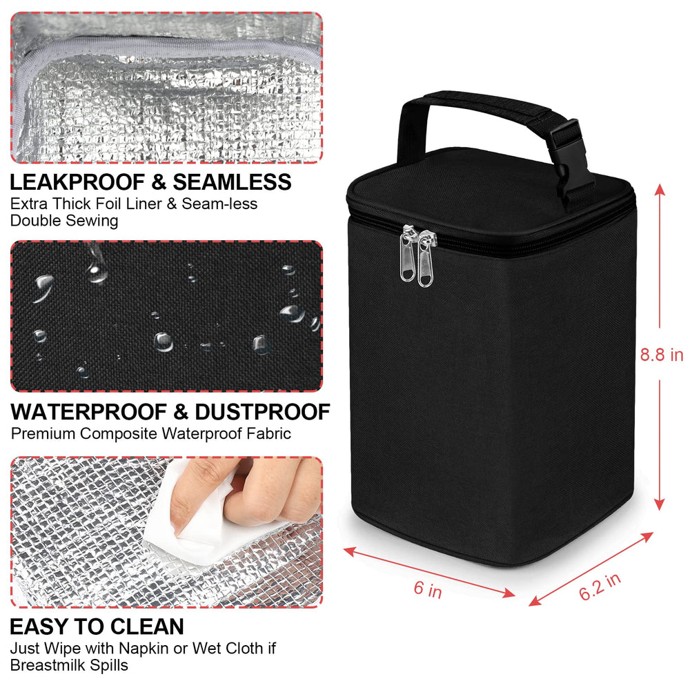 Accmor bag showing capacity for four large 8oz bottles for daycare or travel
