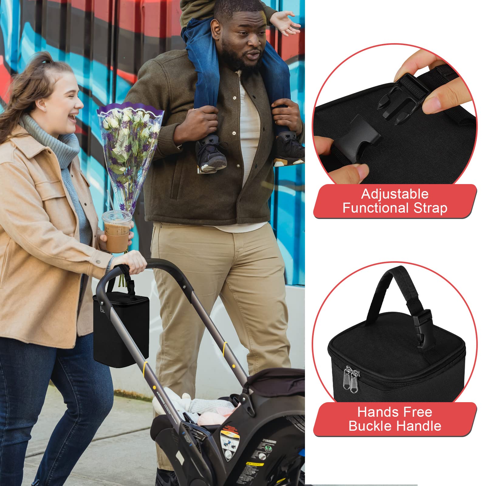 Accmor bag attached to stroller, hands-free convenience during walks