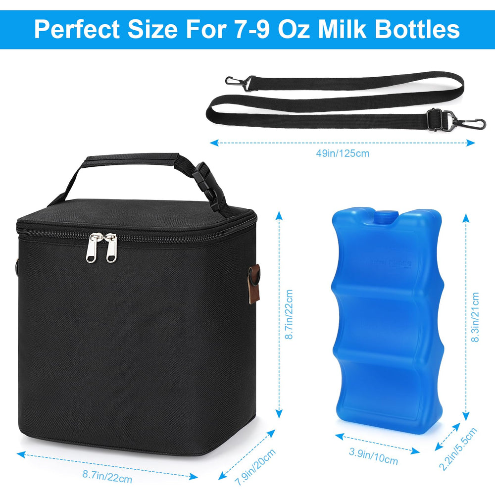 Accmor bag with bottles organized shows capacity for six large 9oz bottles.
