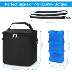 Accmor bag with bottles organized shows capacity for six large 9oz bottles.